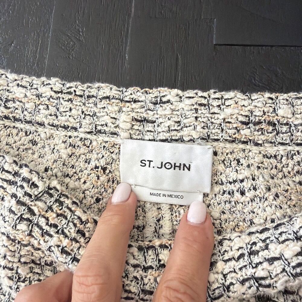 St. John Bouclé Tweed Wide-Leg Knit Pants Salt & Pepper L Quiet Luxury Old Money - Picture 3 of 11
